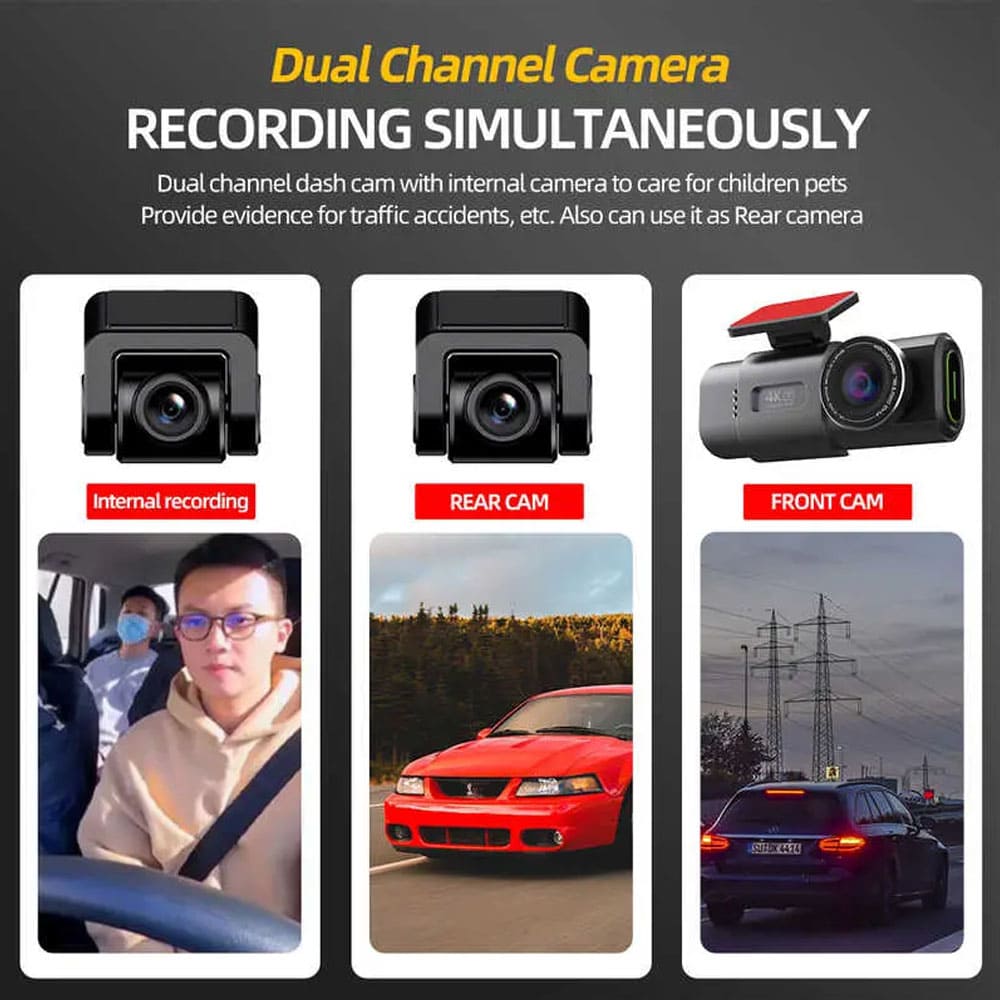 Dynara Best Dual 4K Dash Cam 2025 – WiFi, Front & Rear Cameras
