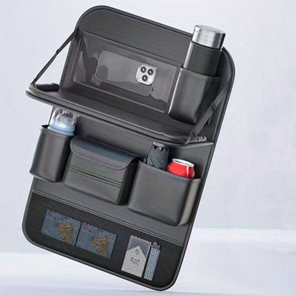 Car Back Seat Organizer – Leather Foldable Tray Design