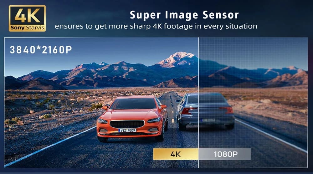 Streaming Media Night Vision Dash Cam | 4K Dual Lens Front and Rear Recording, ADAS, Vehicle Distance Detection, Wi-Fi Connectivity