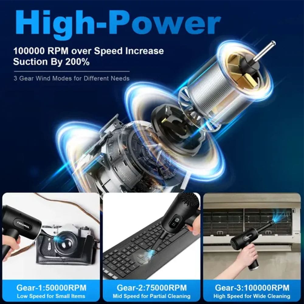 Dynara Car Vacuum Cleaner, Air Duster & Blower – 3-in-1 Multi-Function