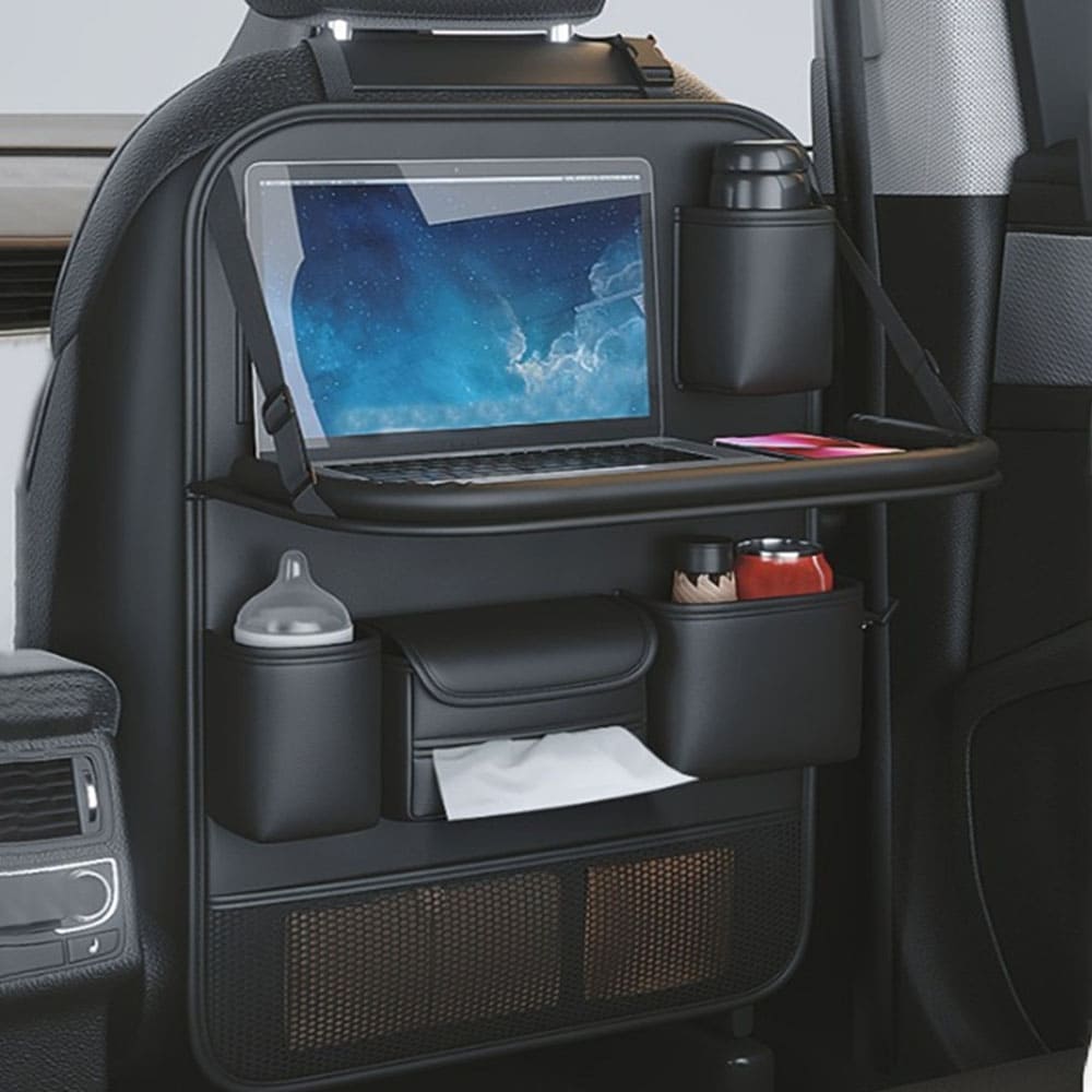 Car Back Seat Organizer – Leather Foldable Tray Design