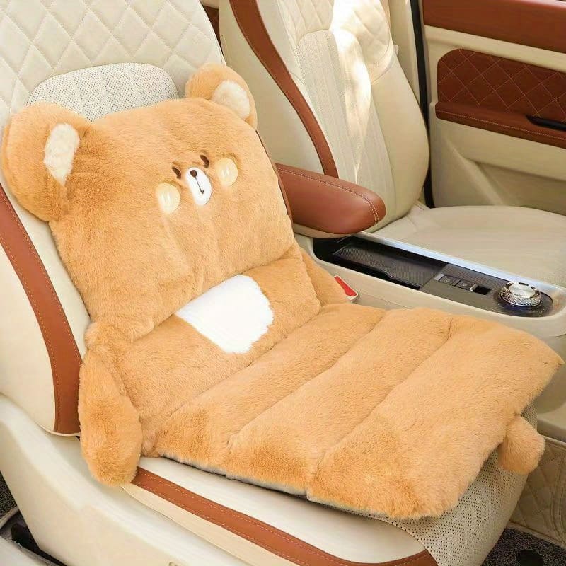 Plush Bear Car Seat Cushion – Cute Fluffy Winter Seat Cover with Soft PP Cotton Filling