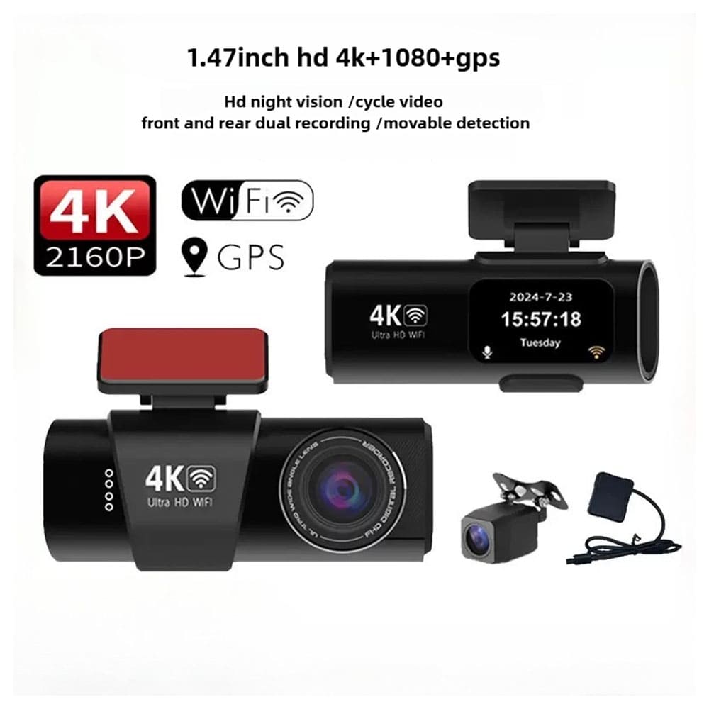 Dynara Best Dual 4K Dash Cam 2025 – WiFi, Front & Rear Cameras