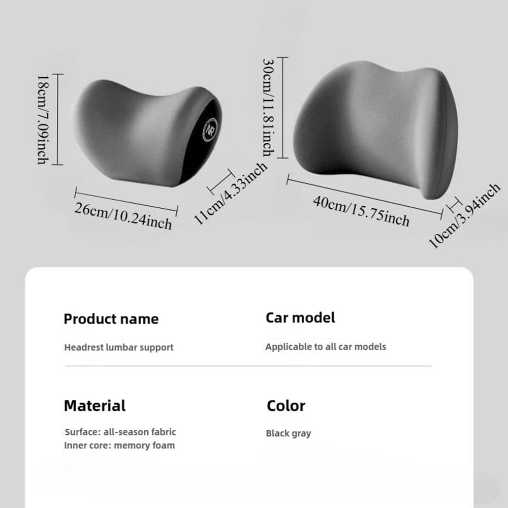Car Pillow with Lumbar & Headrest Support – Memory Foam Neck Cushion