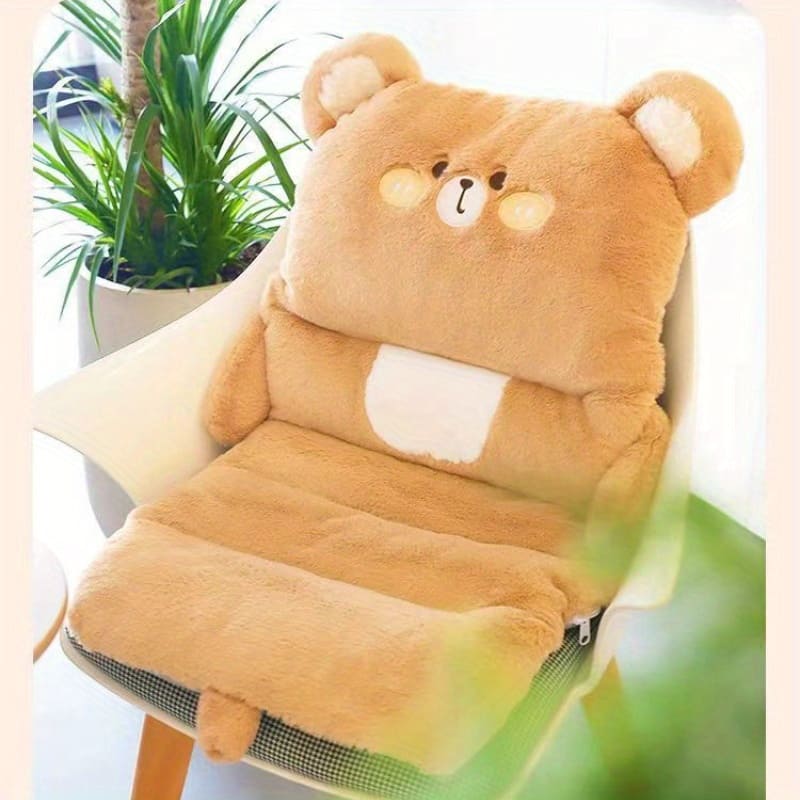 Plush Bear Car Seat Cushion – Cute Fluffy Winter Seat Cover with Soft PP Cotton Filling