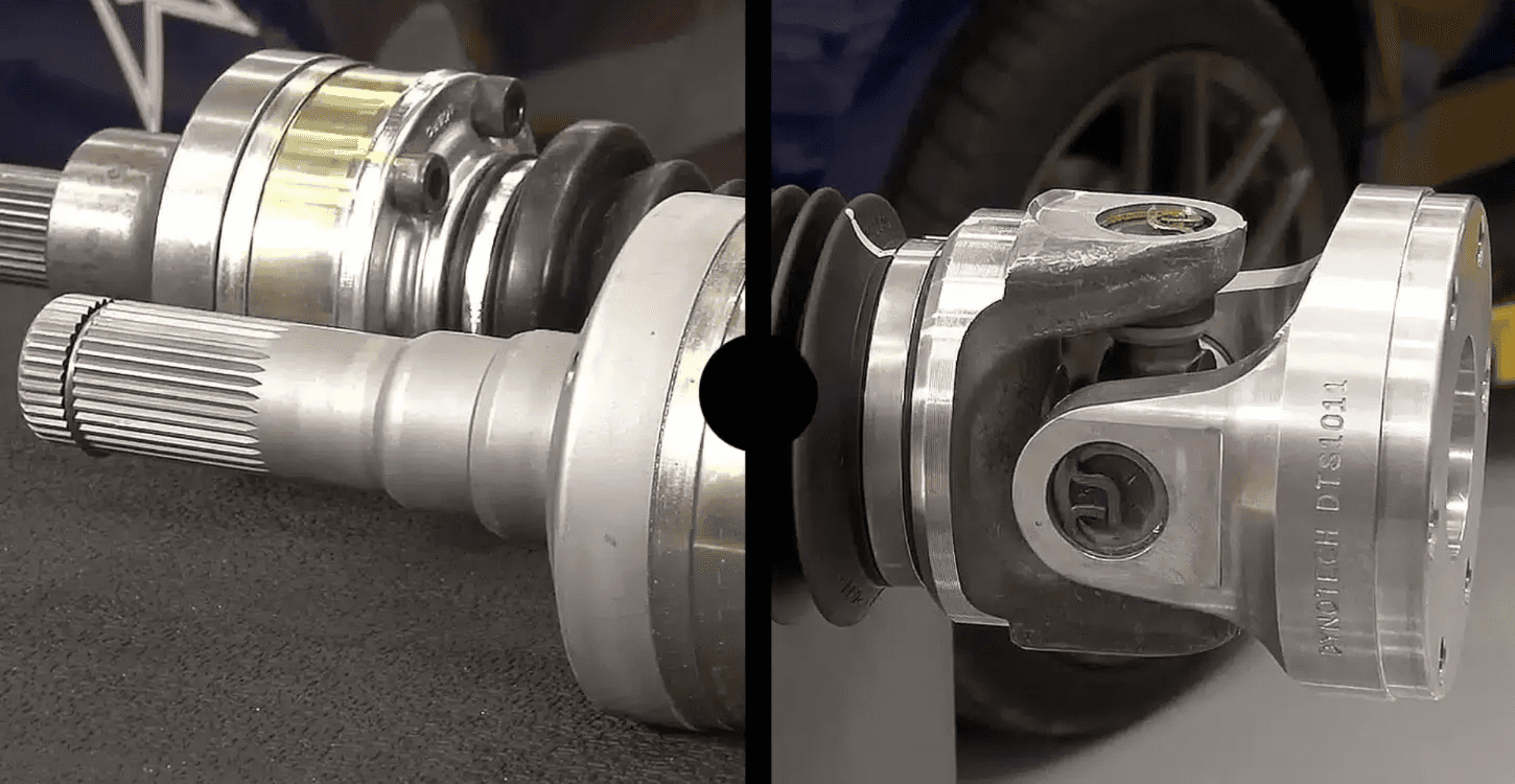 CV joint and U-joint comparison showing axle joint and driveshaft universal joint design