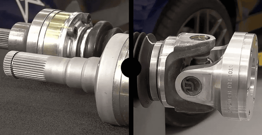 CV joint and U-joint comparison showing axle joint and driveshaft universal joint design