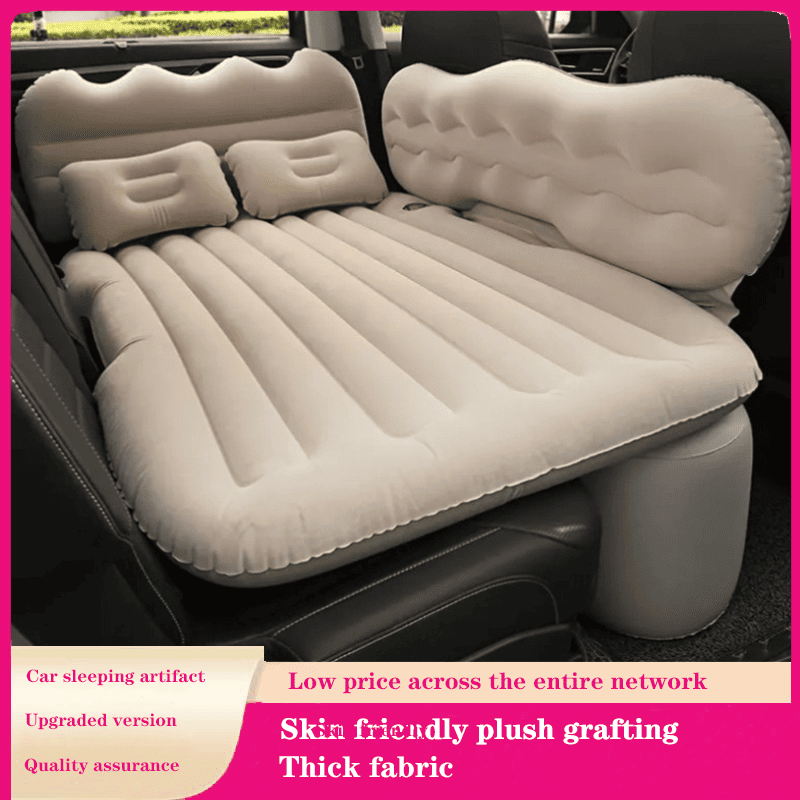 Car Inflatable Bed – Velvet Fabric & PVC Back, Comfortable and Convenient Car Mattress for Back Seat and Trunk