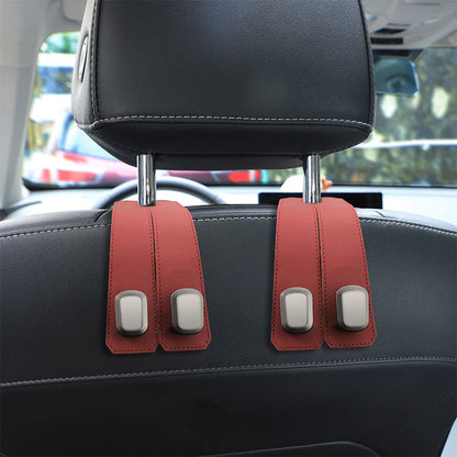 2PC Leather Car Headrest Hooks – Back Seat Hanger & Tablet Holder