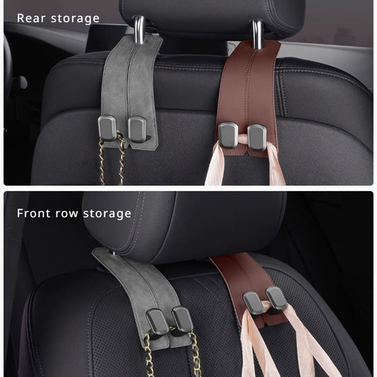 Leather Car Hook – Multifunctional Tablet & Phone Holder, Car Interior Hook Storage Organizer, Compatible with All Car Models