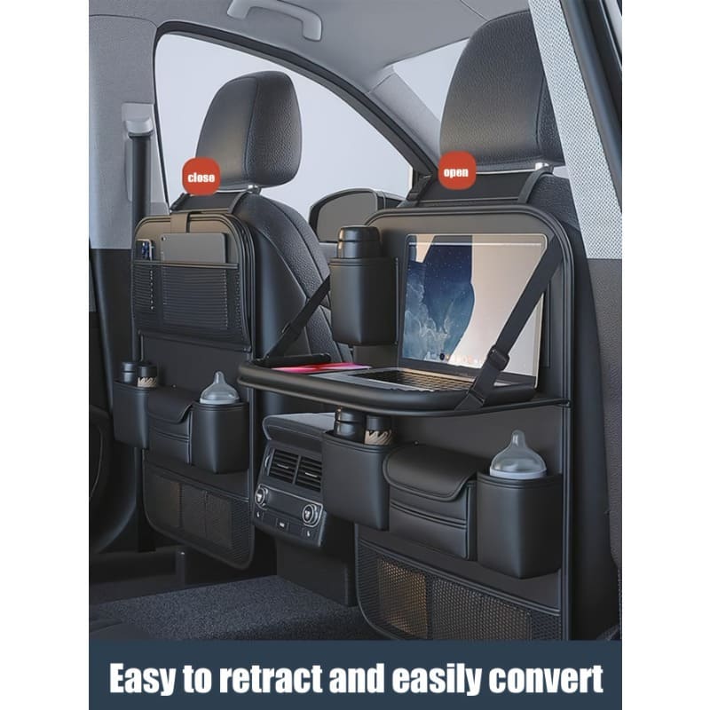 Leather Backseat Organizer for Car | Foldable Table Design, Enhance Your Car Space