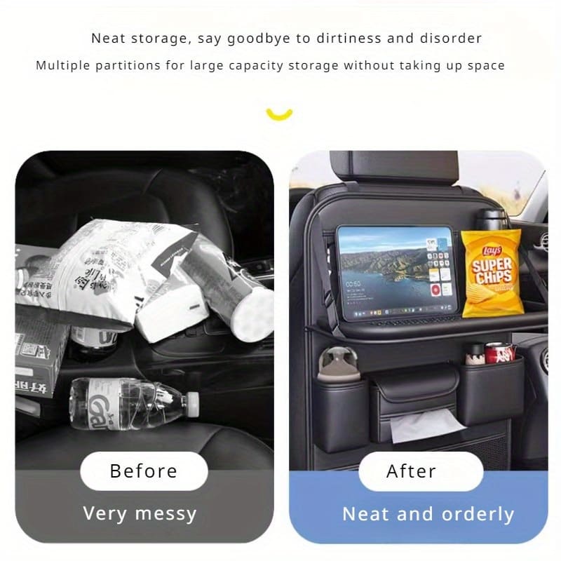 Leather Backseat Organizer for Car | Foldable Table Design, Enhance Your Car Space