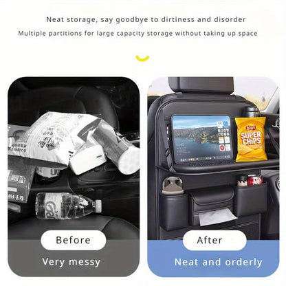 Leather Backseat Organizer for Car | Foldable Table Design, Enhance Your Car Space