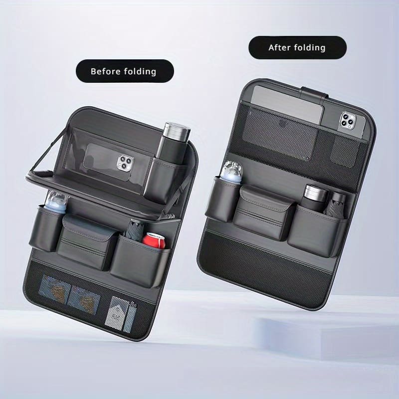 Leather Backseat Organizer for Car | Foldable Table Design, Enhance Your Car Space