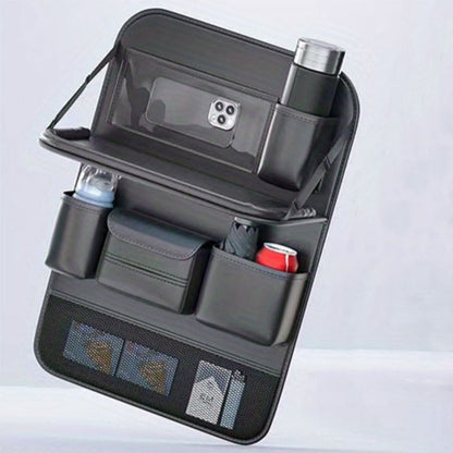 Car Back Seat Organizer – Leather Foldable Tray Design