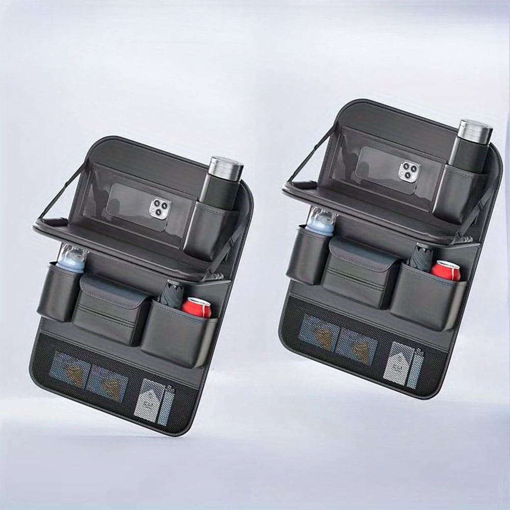 Car Back Seat Organizer – Leather Foldable Tray Design