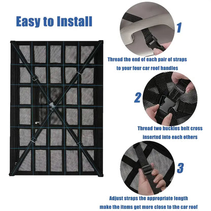 Large Capacity Car Roof Hanging Storage Net | Adjustable Buckles, Dual Zipper & Heavy Duty Cross-Weave | Easy Installation & High Weight Capacity