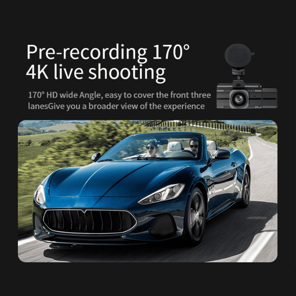 4K 3-Lens Dash Cam with GPS & Night Vision