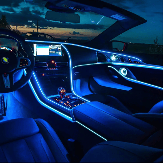 car interior led strip lights with remote installed in dashboard