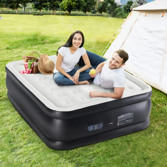 Inflatable Bed – Velvet Fabric & PVC Back, Built-in Pump, Suitable for Indoor and Outdoor Use, Comfortable and Convenient Mattress