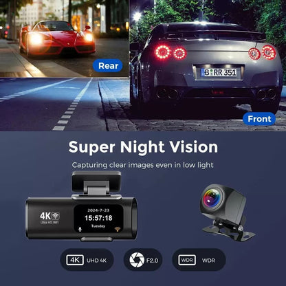 4K HD Car Dash Cam - Front and Rear Dual Recording, Night Vision, Parking Monitor, 1.47-Inch Display