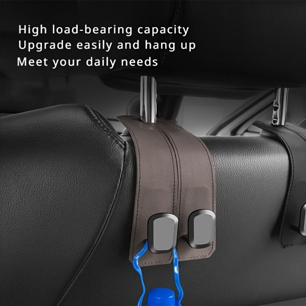 2PC Leather Car Headrest Hooks – Back Seat Hanger & Tablet Holder