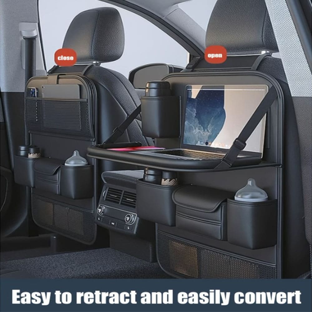 Car Back Seat Organizer – Leather Foldable Tray Design