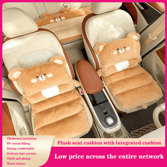 Plush Bear Car Seat Cushion – Cute Fluffy Winter Seat Cover with Soft PP Cotton Filling