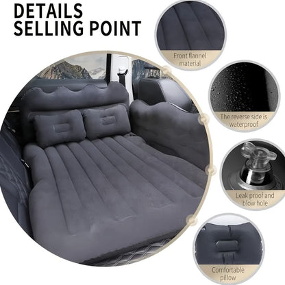 Car Inflatable Bed – Velvet Fabric & PVC Back, Comfortable and Convenient Car Mattress for Back Seat and Trunk