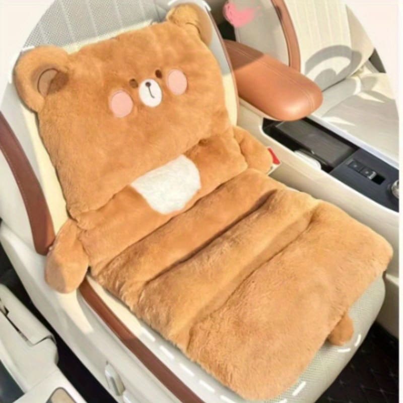 Plush Bear Car Seat Cushion – Cute Fluffy Winter Seat Cover with Soft PP Cotton Filling