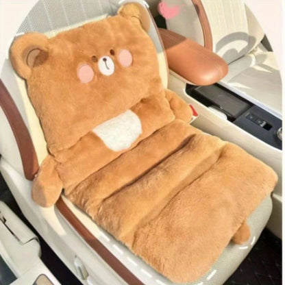 Plush Bear Car Seat Cushion – Cute Fluffy Winter Seat Cover with Soft PP Cotton Filling