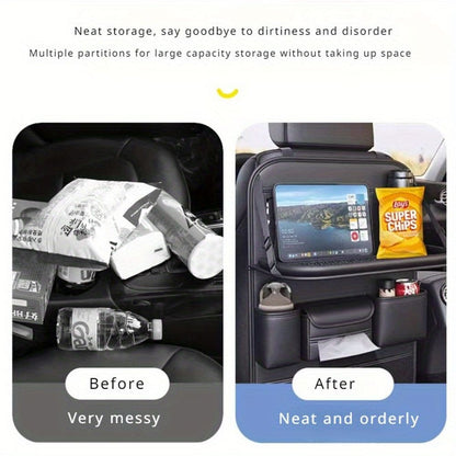 Car Back Seat Organizer – Leather Foldable Tray Design