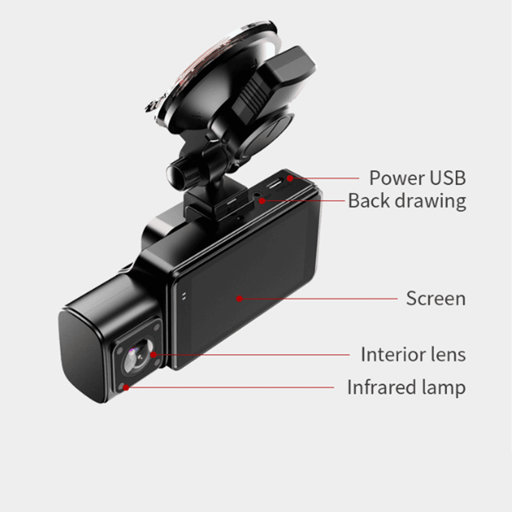 4K 3-Lens Dash Cam with GPS & Night Vision