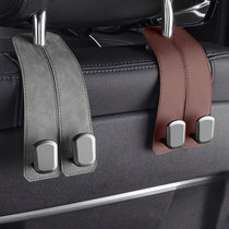 2PC Leather Car Headrest Hooks – Back Seat Hanger & Tablet Holder