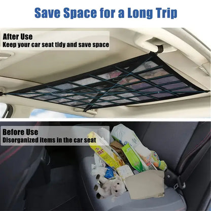 Large Capacity Car Roof Hanging Storage Net | Adjustable Buckles, Dual Zipper & Heavy Duty Cross-Weave | Easy Installation & High Weight Capacity