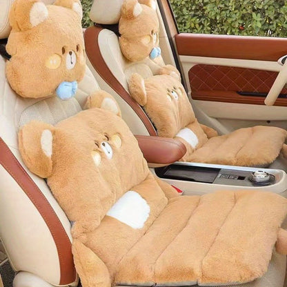 Plush Bear Car Seat Cushion – Cute Fluffy Winter Seat Cover with Soft PP Cotton Filling