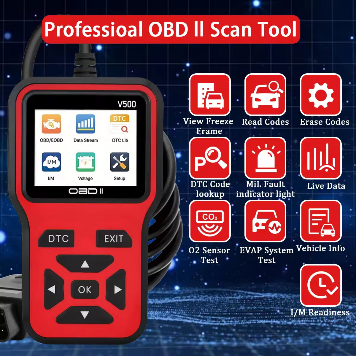 Dynara V500 OBD2 Scanner – Professional Code Reader & Automotive Diagnostic Tool